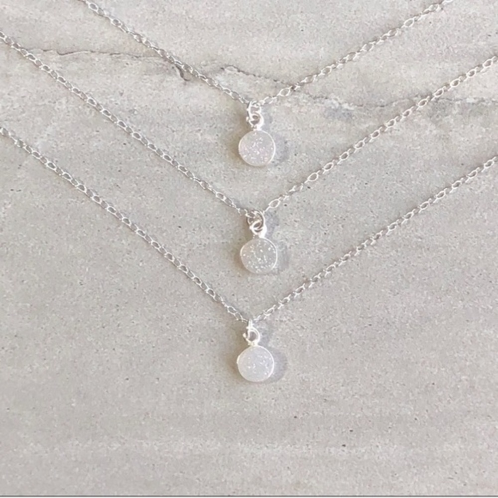 Sterling Silver White Druzy Necklace